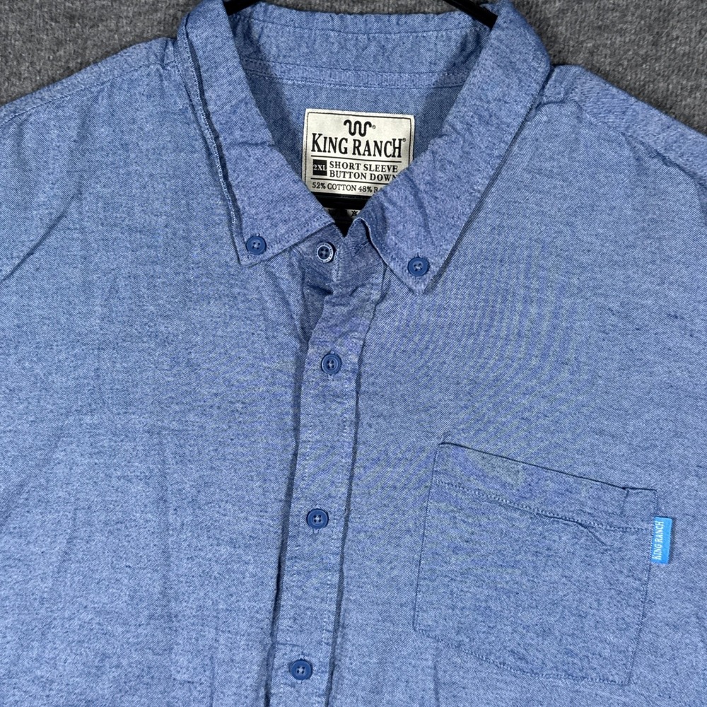 King Ranch Shirt Mens 2XL Blue Button Down Short Sleeve Cotton Rayon Pocket